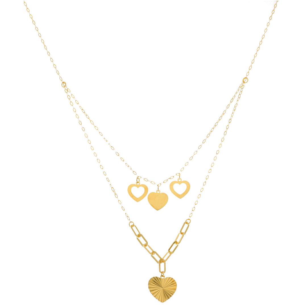 Gold Double Layered Necklace (Chain With Hollow Heart Shaped Pendant) 21KT - FKJNKL21KM9894