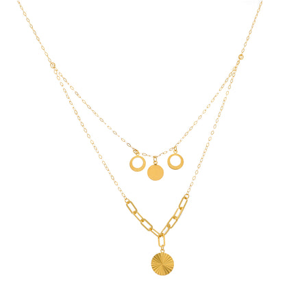 Gold Double Layered Necklace (Chain With Hollow Round Shaped Pendant) 21KT - FKJNKL21KM9895