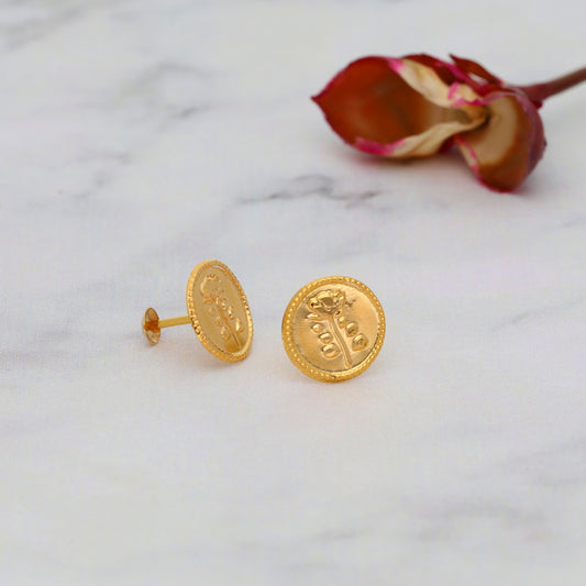 Gold Round Shaped Earrings 21KT - FKJERN21KM9901