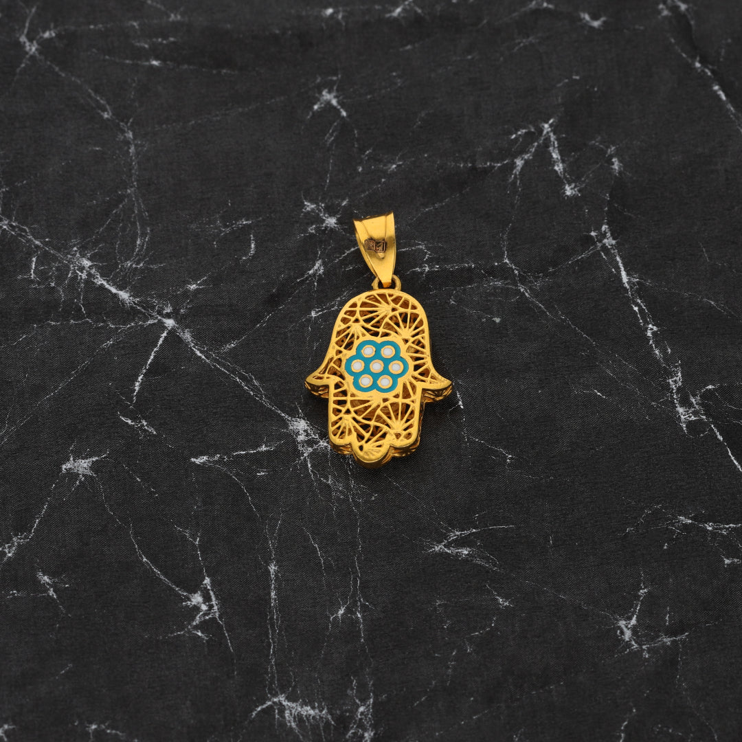 Gold Hamsa Hand Shaped Pendant 21KT - FKJPND21KM9936