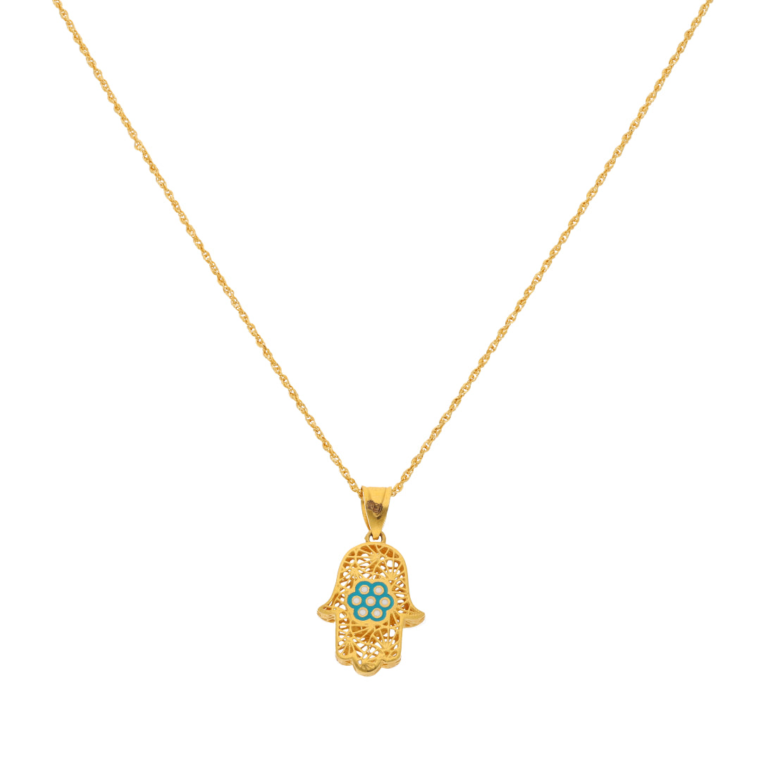 Gold Necklace (Chain With Hamsa Hand Shaped Pendant) 21KT - FKJNKL21KM9936