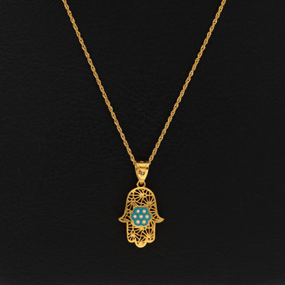 Gold Necklace (Chain With Hamsa Hand Shaped Pendant) 21KT - FKJNKL21KM9936