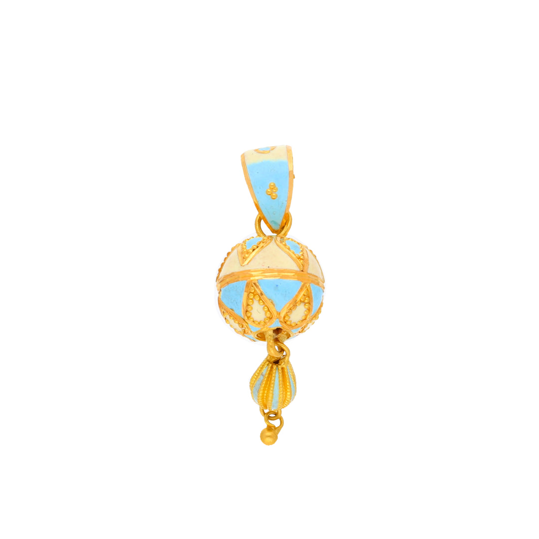 Gold Hanging Light Blue Ball Shaped Pendant 21KT - FKJPND21KM9938