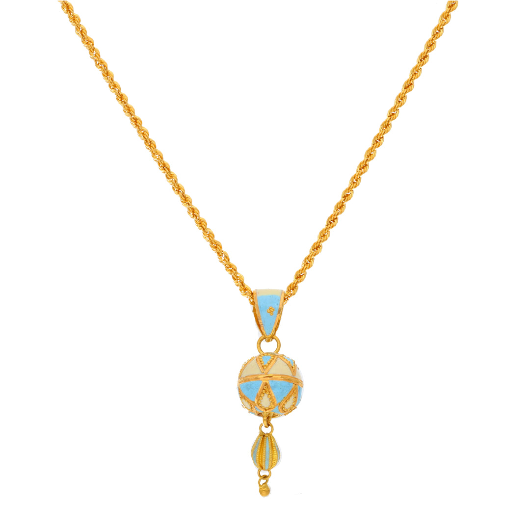 Gold Necklace (Chain With Hanging Light Blue Ball Shaped Pendant) 21KT - FKJNKL21KM9938