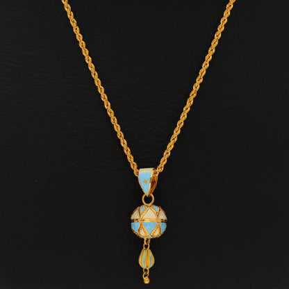 Gold Necklace (Chain With Hanging Light Blue Ball Shaped Pendant) 21KT - FKJNKL21KM9938