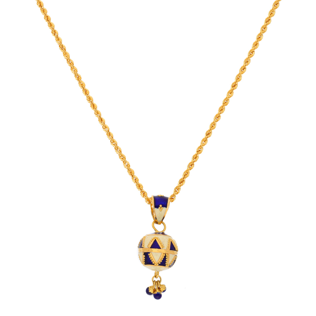 Gold Necklace (Chain With Hanging Dark Blue Ball Shaped Pendant) 21KT - FKJNKL21KM9939