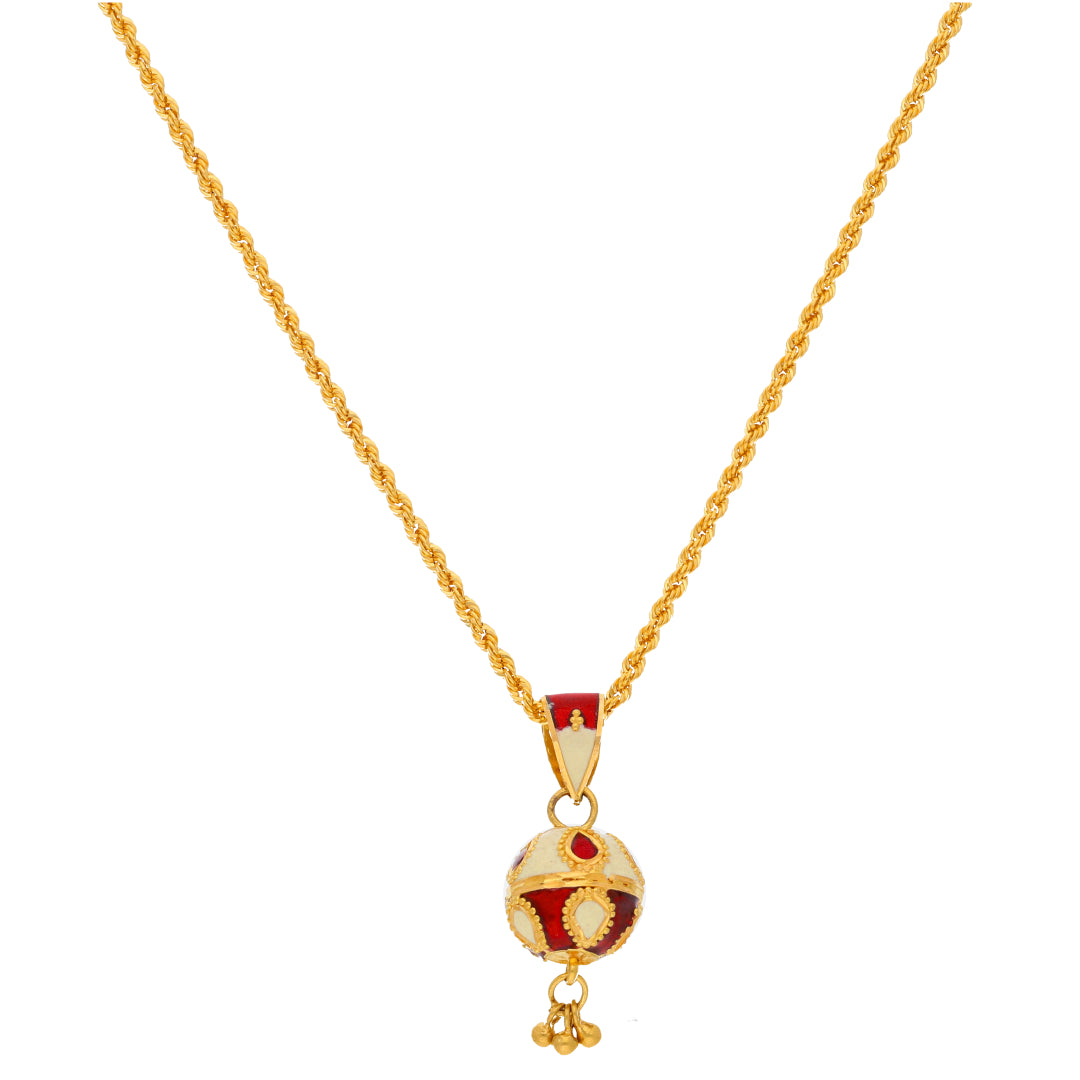 Gold Necklace (Chain With Hanging Red Ball Shaped Pendant) 21KT - FKJNKL21KM9940