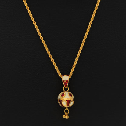 Gold Necklace (Chain With Hanging Red Ball Shaped Pendant) 21KT - FKJNKL21KM9940