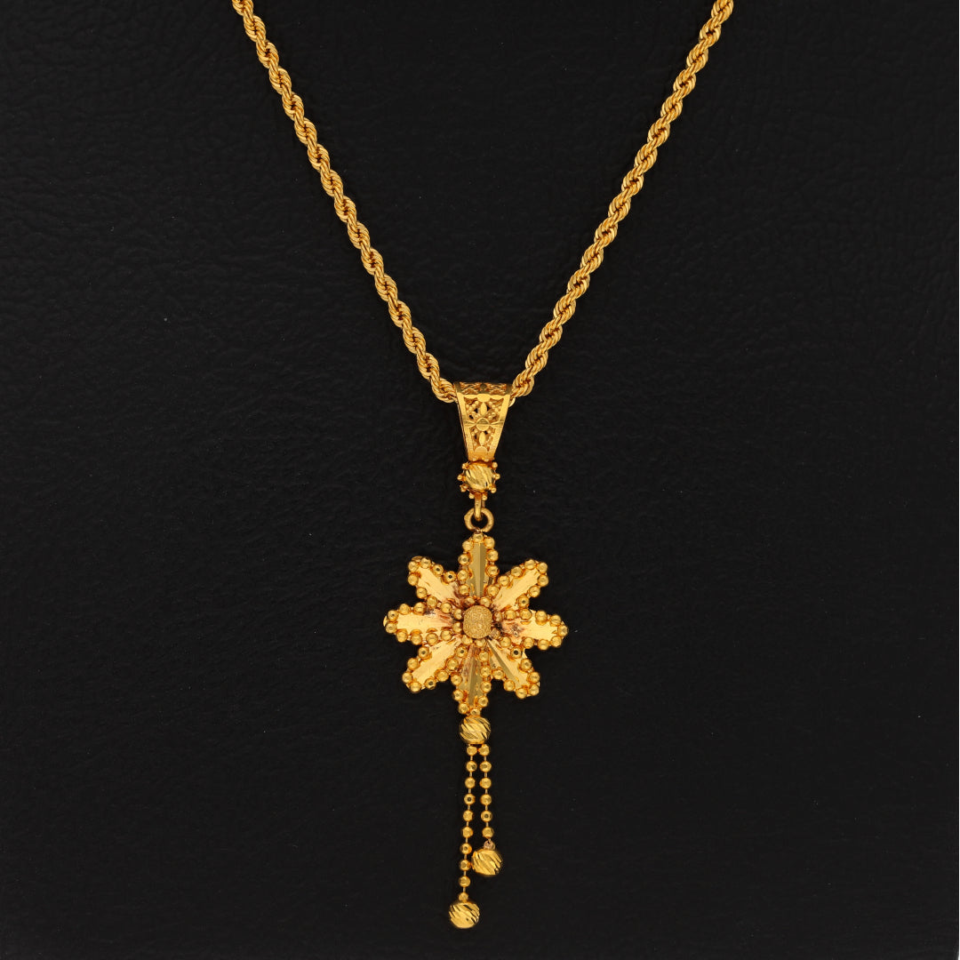 Gold Necklace (Chain With Hanging Flower Shaped Pendant) 21KT - FKJNKL21KM9941