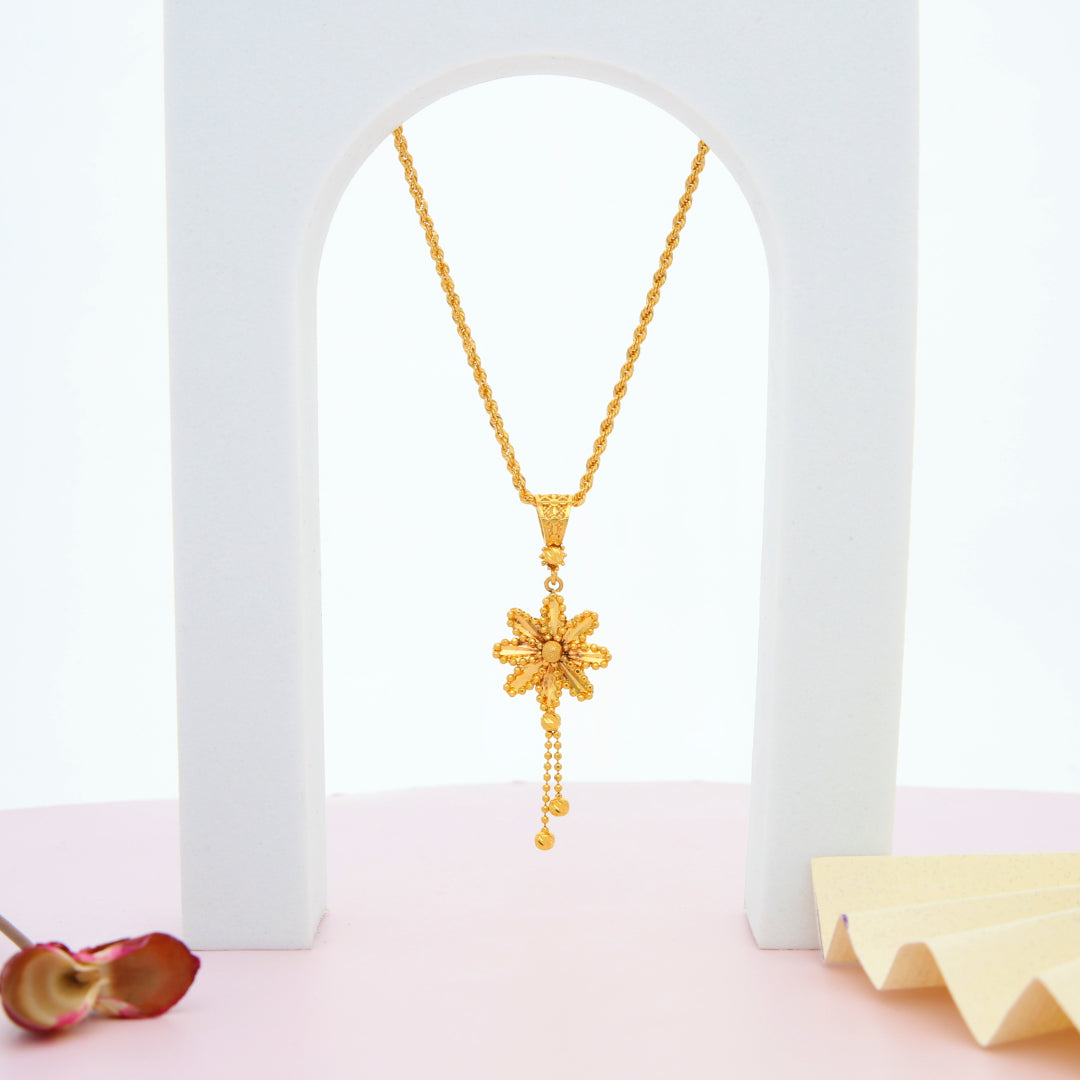 Gold Necklace (Chain With Hanging Flower Shaped Pendant) 21KT - FKJNKL21KM9941