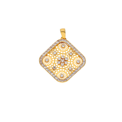 Gold Zircon Square Shaped Pendant 21KT - FKJPND21KM9946