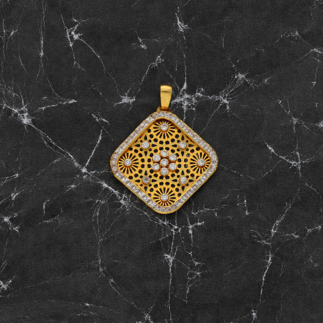 Gold Zircon Square Shaped Pendant 21KT - FKJPND21KM9946