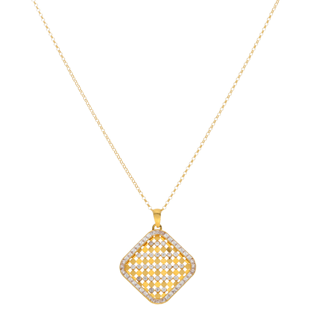 Gold Necklace (Chain With Square Shaped Pendant) 21KT - FKJNKL21KM9944