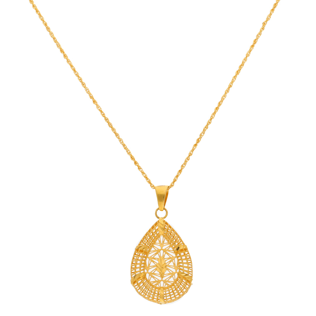 Gold Necklace (Chain With Tear Drop Shaped Pendant) 21KT - FKJNKL21KM10013