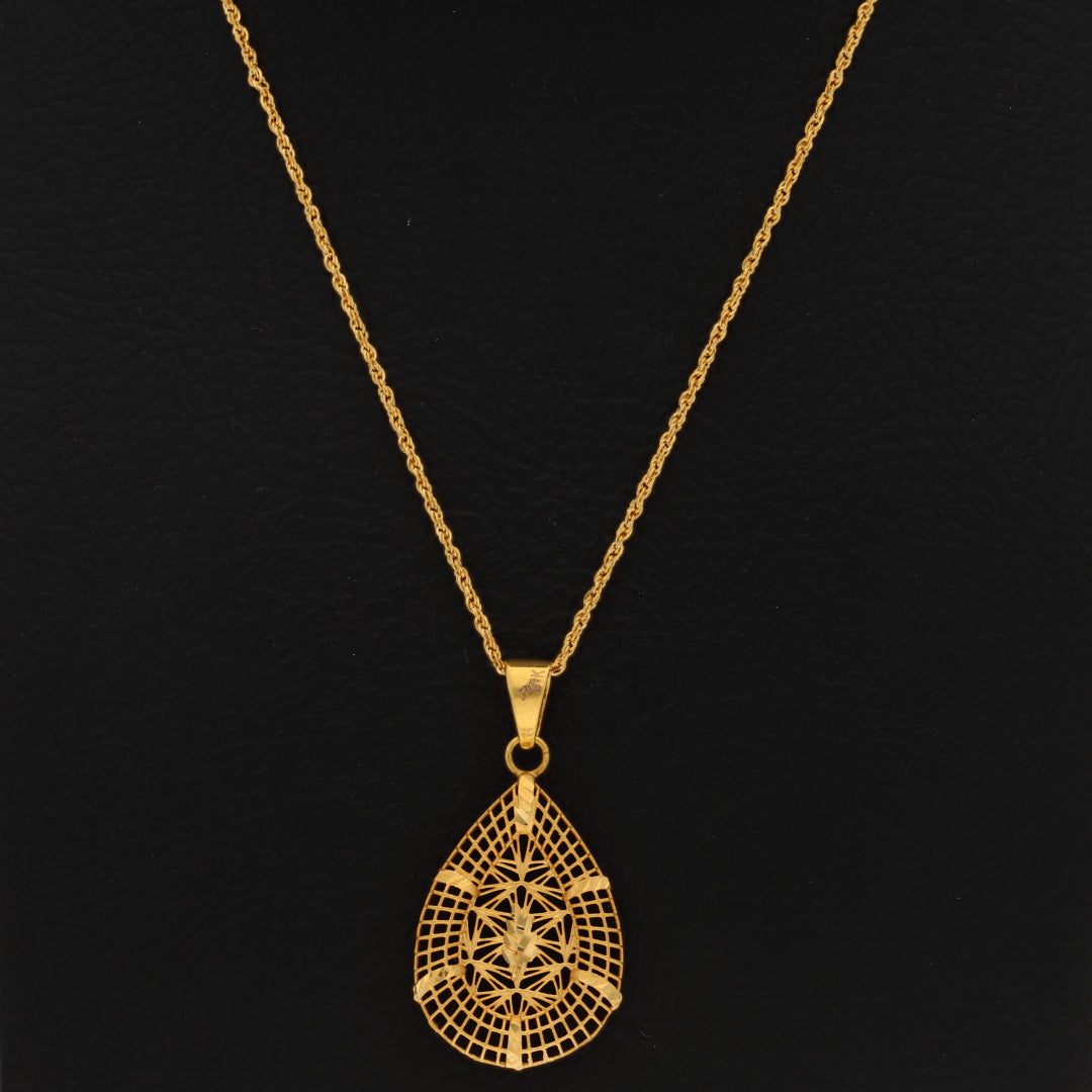 Gold Necklace (Chain With Tear Drop Shaped Pendant) 21KT - FKJNKL21KM10013