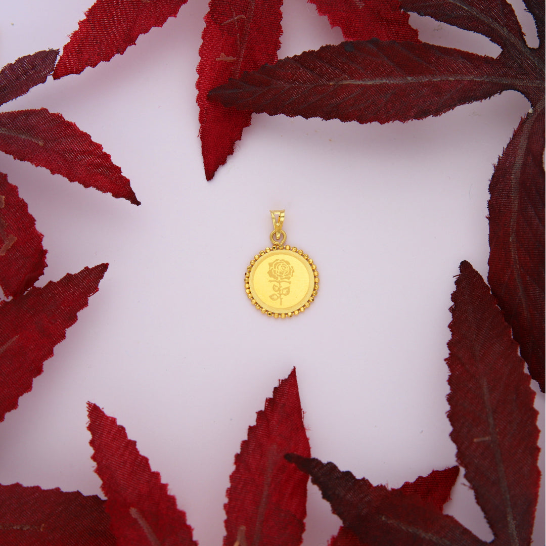 Gold Rose Coin Shaped Pendant 21KT - FKJPND21KM10017