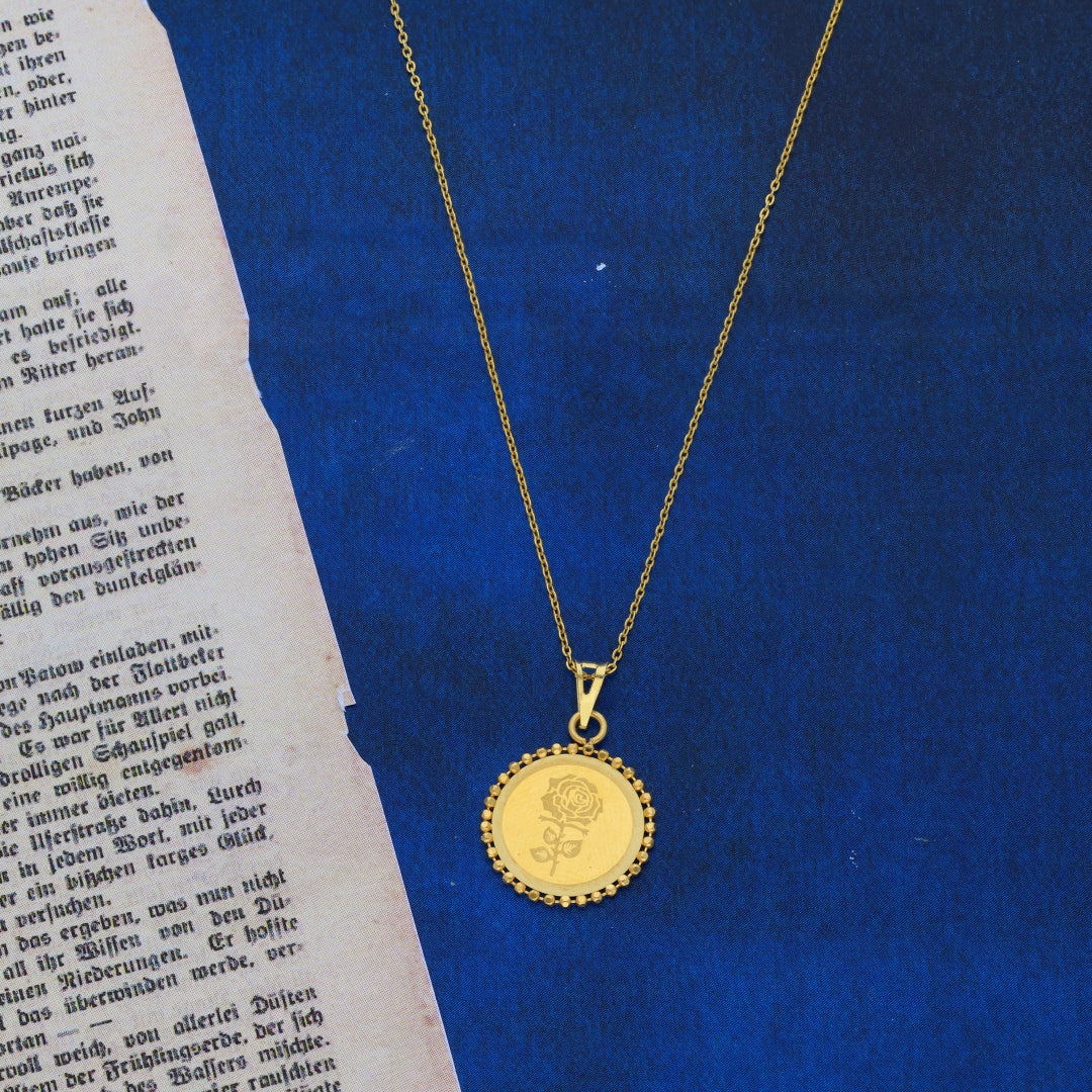 Gold Necklace (Chain With Rose Coin Shaped Pendant) 21KT - FKJNKL21KM10017