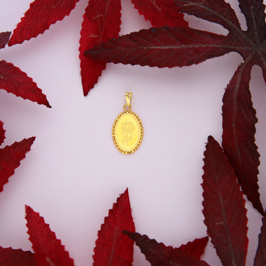 Gold Rose Oval Shaped Pendant 21KT - FKJPND21KM10018