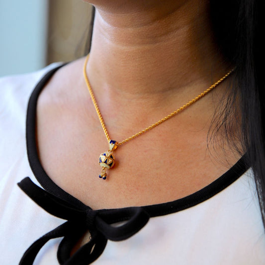 Gold Necklace (Chain With Hanging Dark Blue Ball Shaped Pendant) 21KT - FKJNKL21KM9939