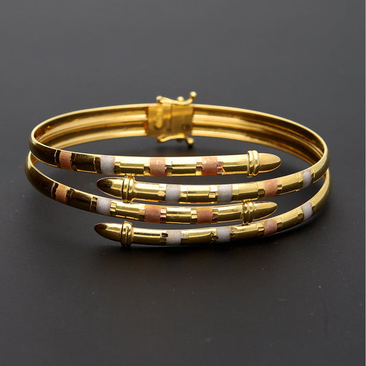 Gold Tri-Color Layered Bangle 18KT - FKJBNG18K10327