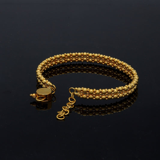 Gold Classic Beaded Bangle 21KT - FKJBNG21KM11218
