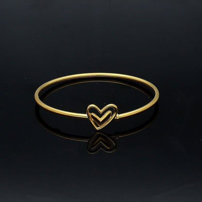 Gold Contemporary Heart Bangle 21KT - FKJBNG21KM11306