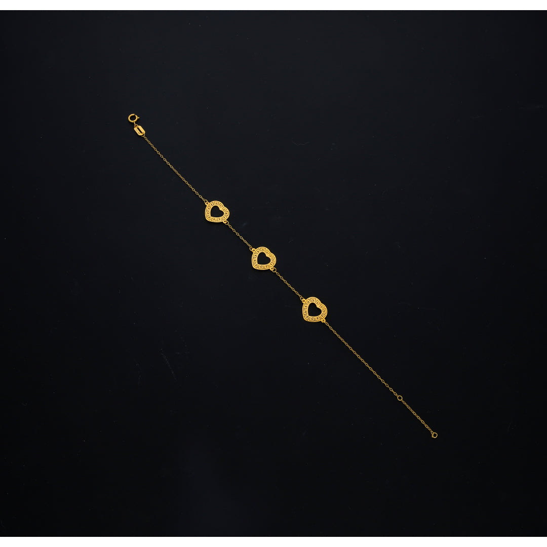 Gold Triple Heart Charm Bracelet 21KT - FKJBRL21KM10514