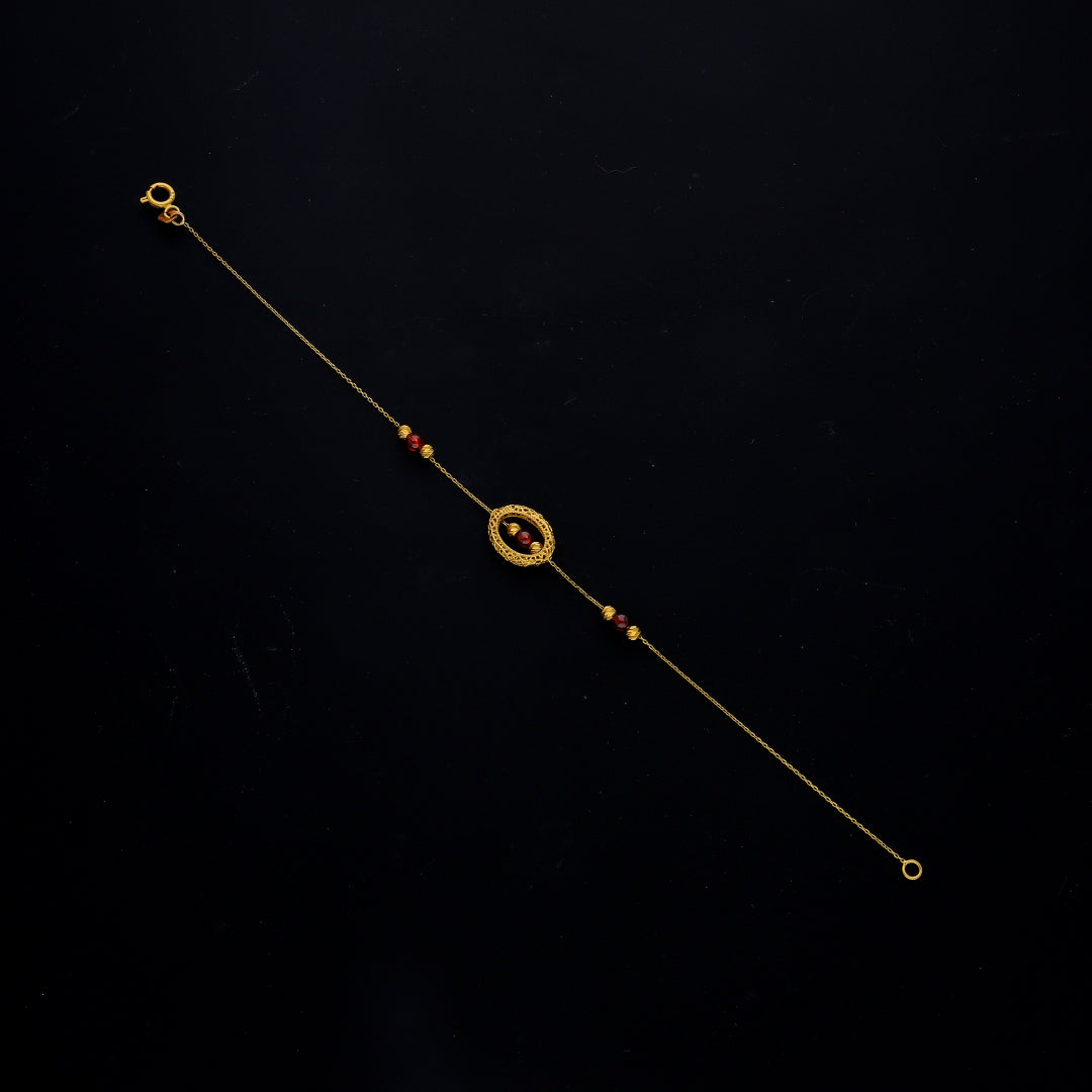 Gold Beaded Red Accent Bracelet 21KT - FKJBRL21KM10520