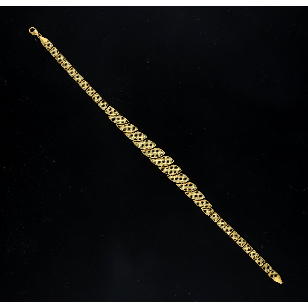 Gold Textured Leaf Link Bracelet 21KT - FKJBRL21KM11554