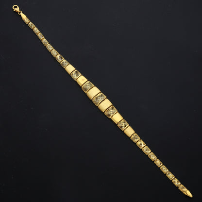 Gold Textured Square Link Bracelet 21KT - FKJBRL21KM11569