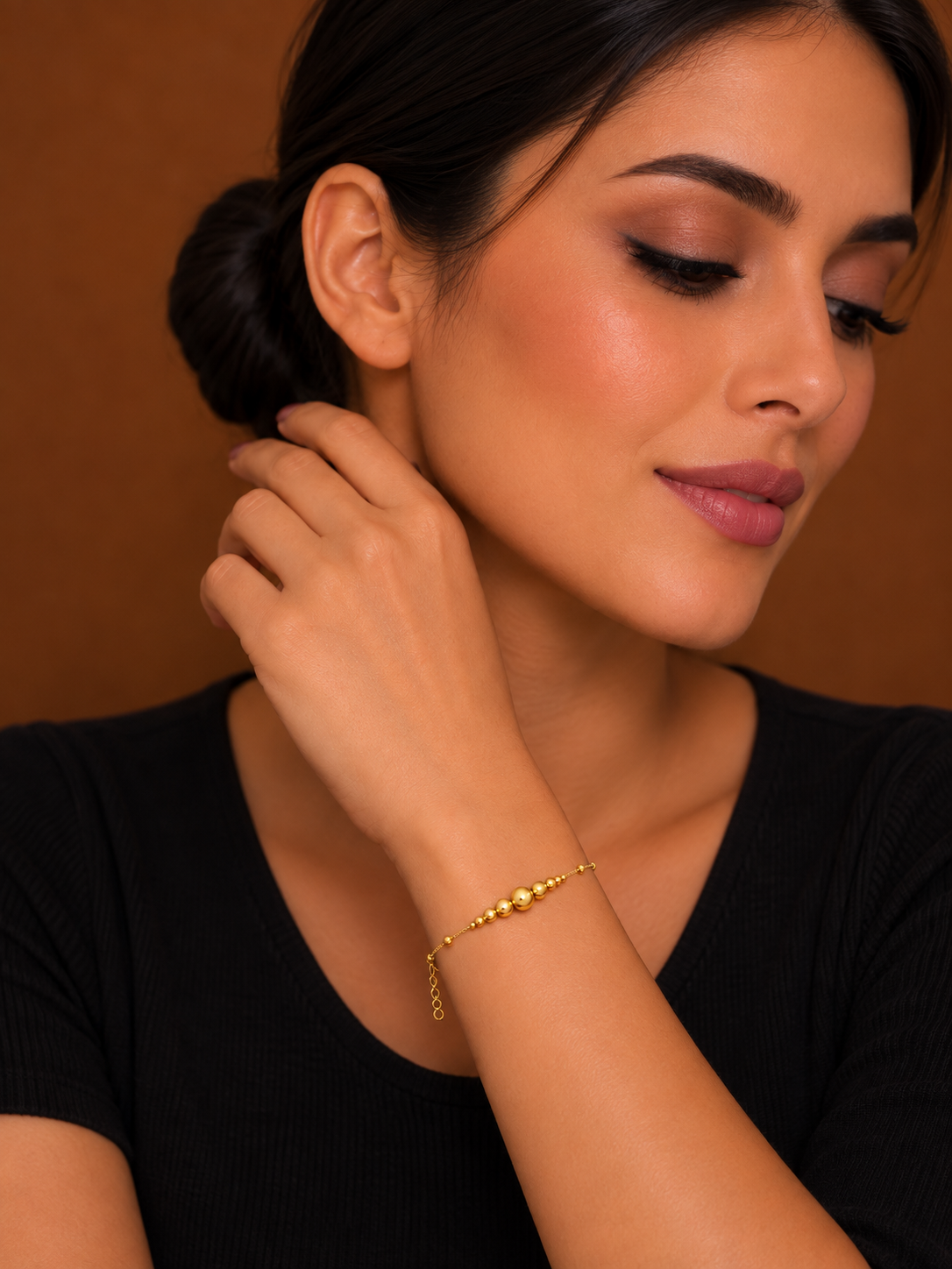 Gold Round Beads Bracelet 21KT - FKJBRL21KM12185