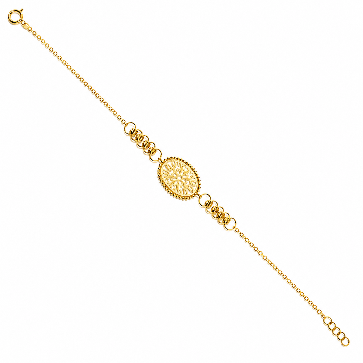 Gold Filigree-Patterned Oval Medallion Bracelet 21KT - FKJBRL21KM12192
