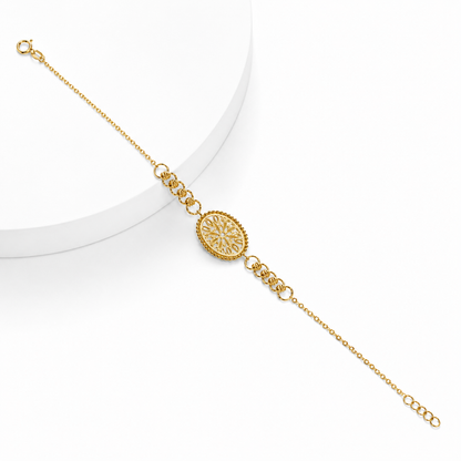 Gold Filigree-Patterned Oval Medallion Bracelet 21KT - FKJBRL21KM12192