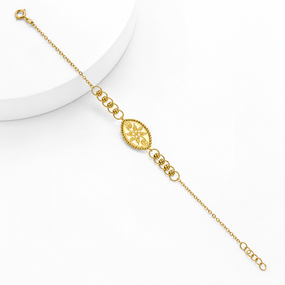 Gold Filigree-Patterned Oval Medallion Bracelet 21KT - FKJBRL21KM12193
