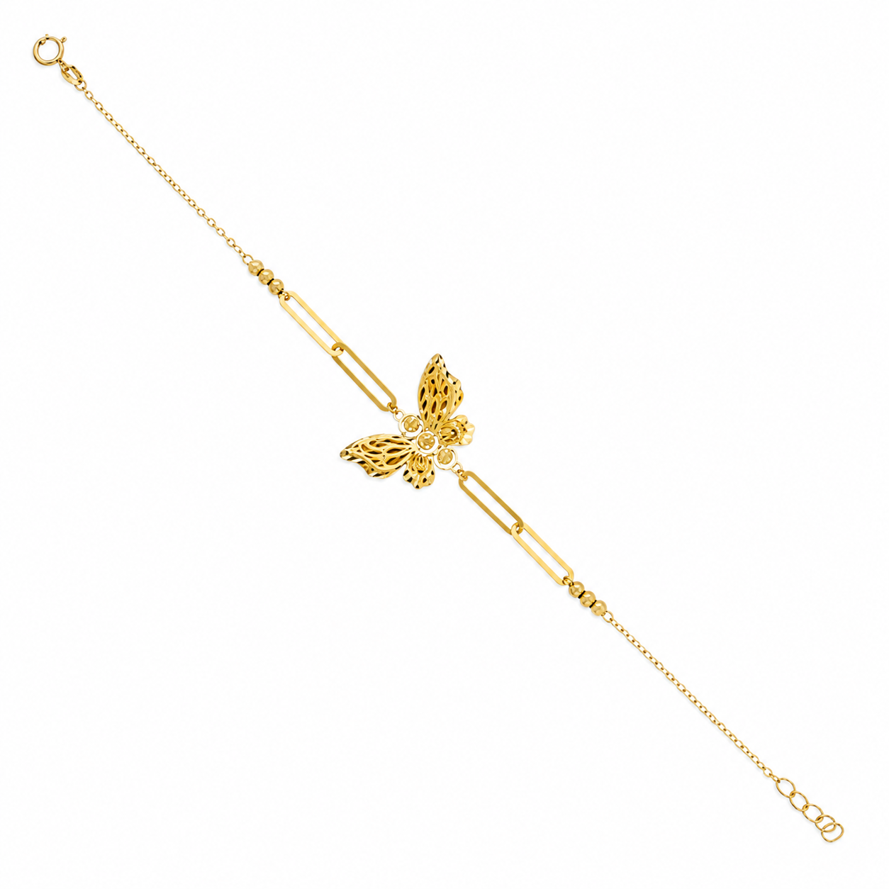 Gold Paperclip Chain Butterfly Shaped Bracelet 21KT - FKJBRL21KM12201