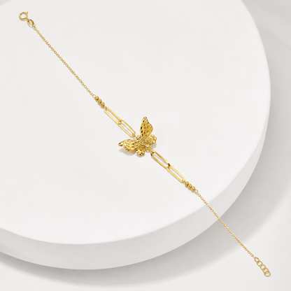 Gold Paperclip Chain Butterfly Shaped Bracelet 21KT - FKJBRL21KM12201