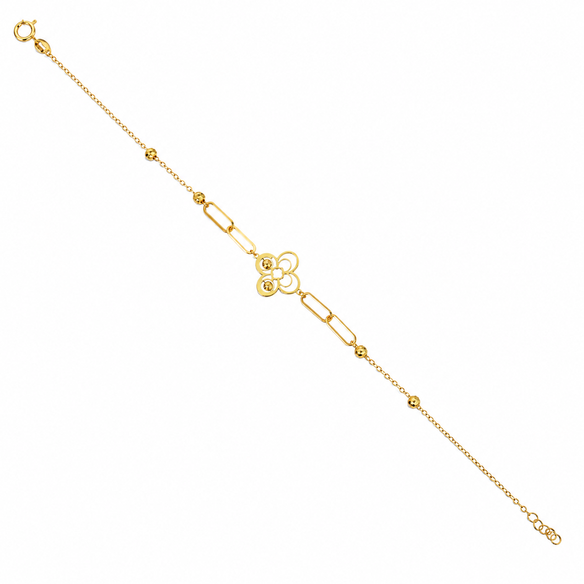 Gold Paperclip Chain Flower Shaped Bracelet 21KT - FKJBRL21KM12202