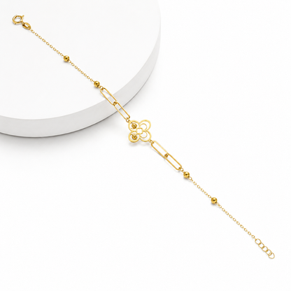 Gold Paperclip Chain Flower Shaped Bracelet 21KT - FKJBRL21KM12202