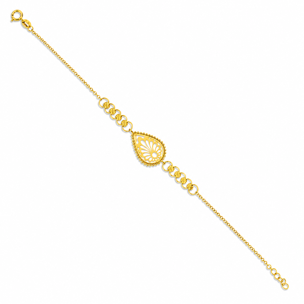 Gold Filigree-Patterned Almond Medallion Bracelet 21KT - FKJBRL21KM12204
