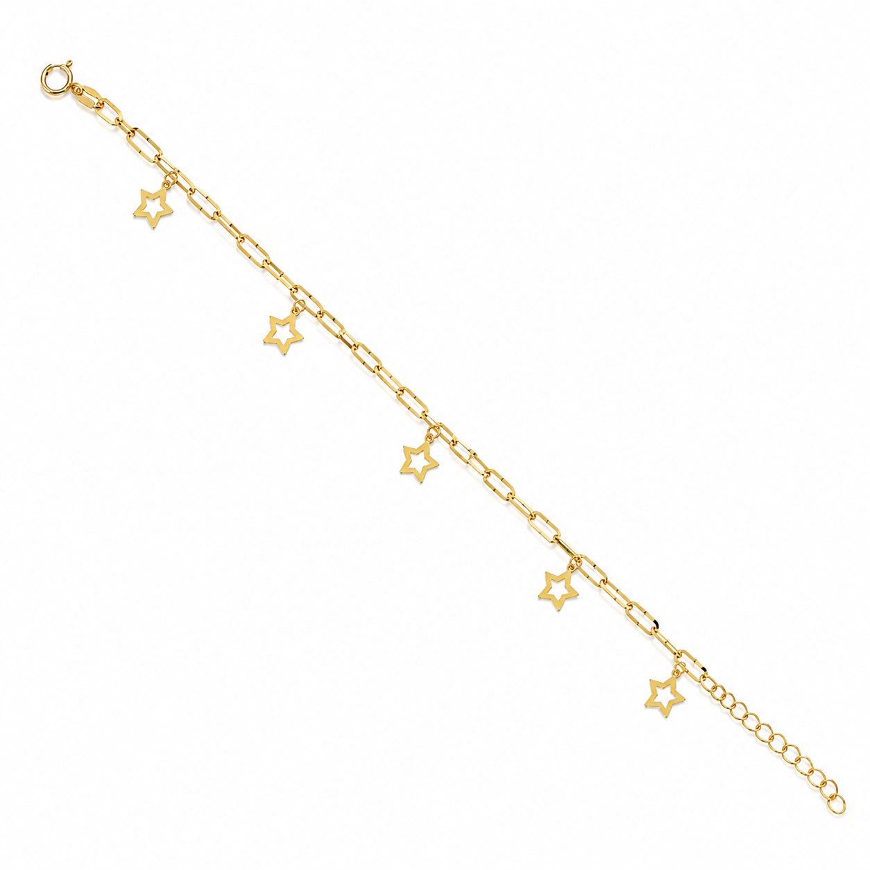 Gold Paperclip Chain Hanging Star-Shaped Charms Bracelet 21KT - FKJBRL21KM12206