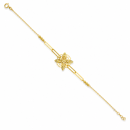 Gold Paperclip Chain Flower Shaped Bracelet 21KT - FKJBRL21KM12207