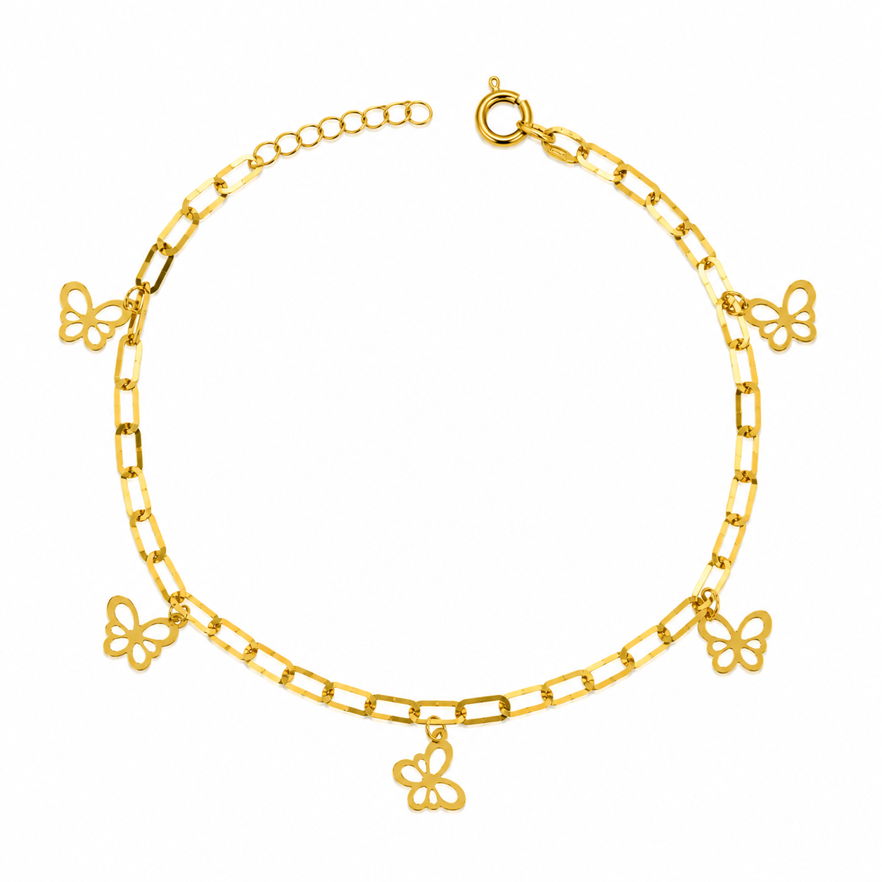 Gold Paperclip Chain Hanging Butterfly-Shaped Charms Bracelet 21KT - FKJBRL21KM12209