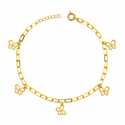 Gold Paperclip Chain Hanging Butterfly-Shaped Charms Bracelet 21KT - FKJBRL21KM12209