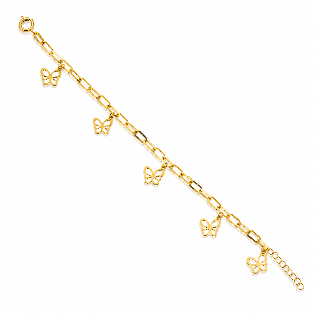Gold Paperclip Chain Hanging Butterfly-Shaped Charms Bracelet 21KT - FKJBRL21KM12209