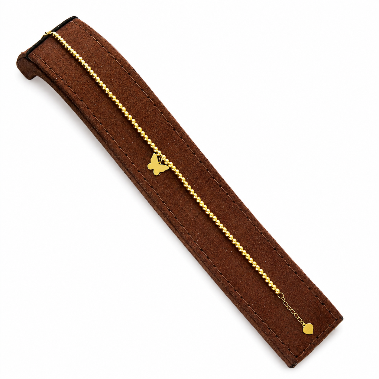 Gold Beaded Chain with Butterfly Charm Bracelet 21KT - FKJBRL21KM12222