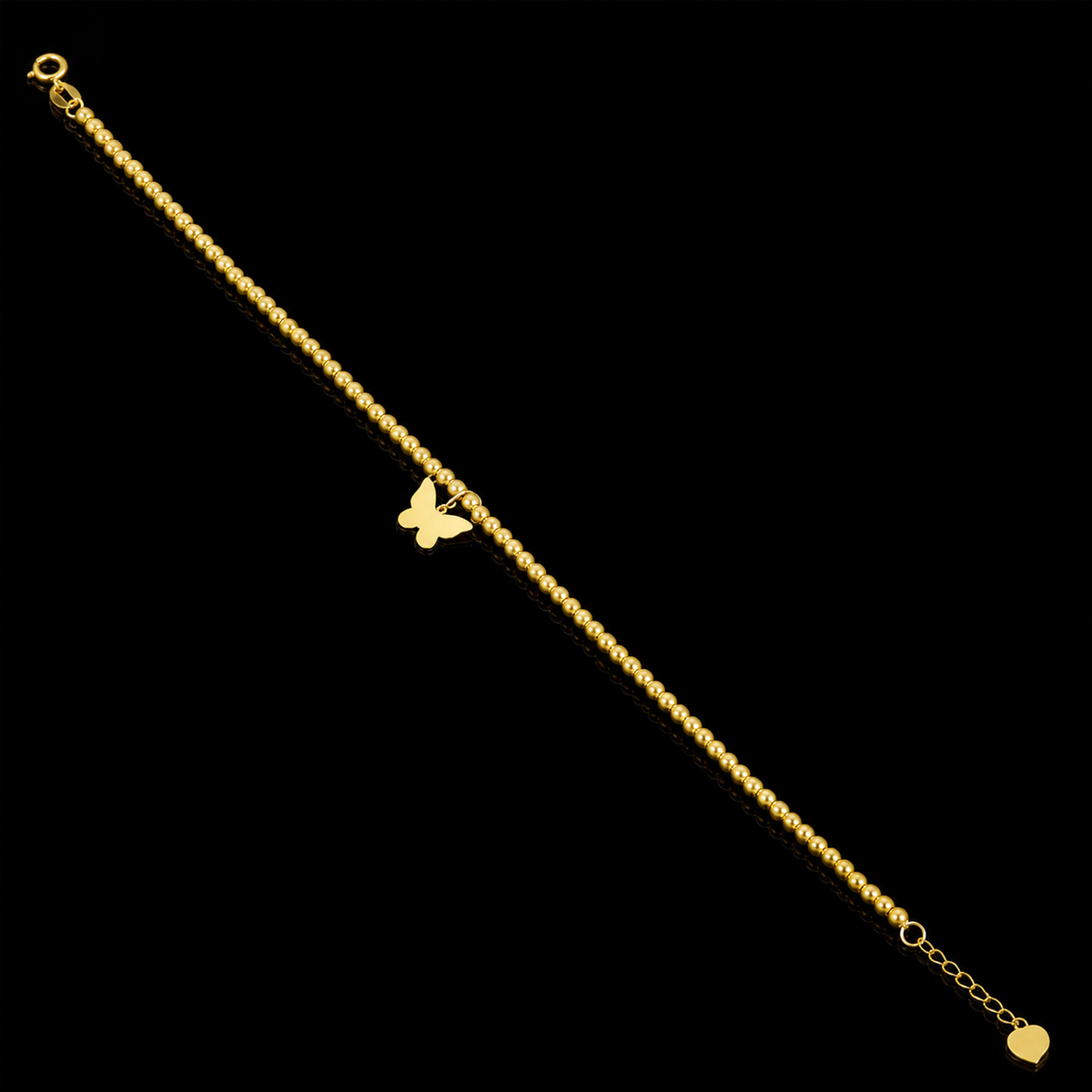 Gold Beaded Chain with Butterfly Charm Bracelet 21KT - FKJBRL21KM12222