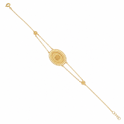 Gold Ornate Oval Filigree Medallion Bracelet 21KT - FKJBRL21KM12248