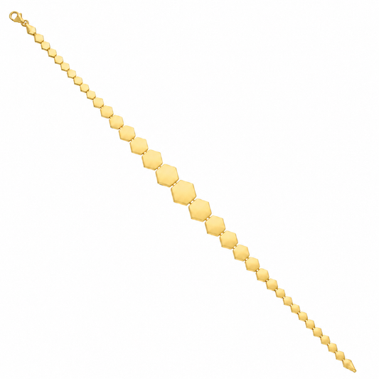 Gold Hexagonal Flat Link Bracelet 21KT - FKJBRL21KM12250