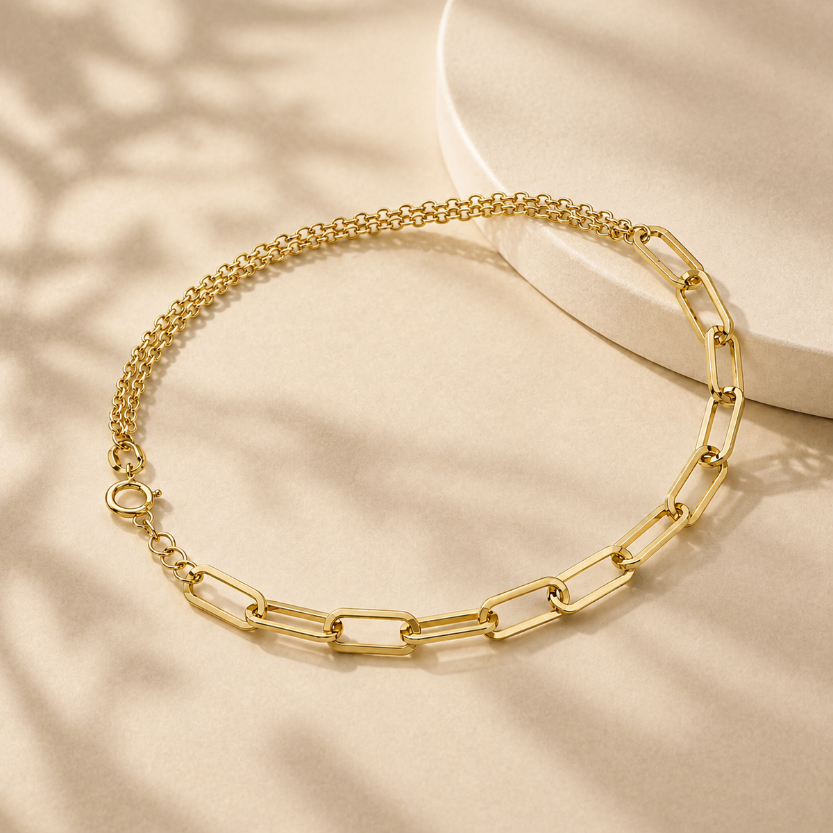 Gold Elongated Paperclip Link Bracelet 21KT - FKJBRL21KM12252