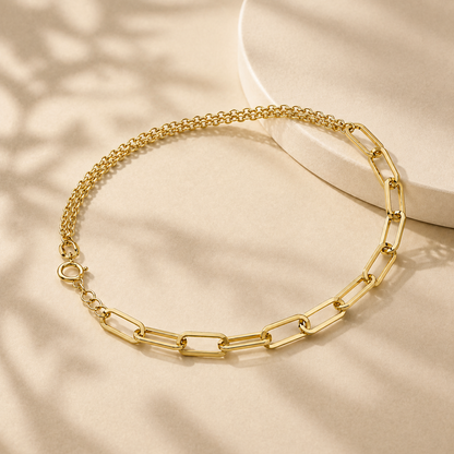 Gold Elongated Paperclip Link Bracelet 21KT - FKJBRL21KM12252